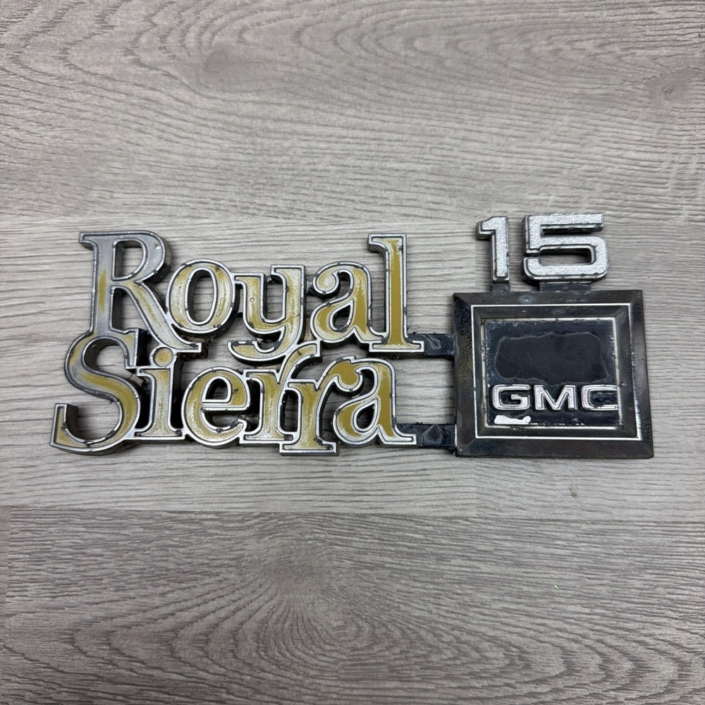 VTG OEM 70s GMC Royal Sierra Side Fender Emblem Badge Logo Nameplate 370521